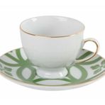 Porland Morocco Desen 1 Yeşil 80 cc Tabak+Kahve Fincanı