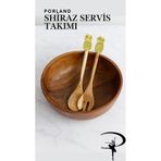 Porland Shiraz Altın Ananas Detaylı Akasya Ahşabı Salata Servis Kaşığı ve Çatalı Seti – 2’li