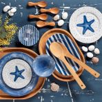 Porland Starfish 36 Parça Kahvaltı Takımı 6 Kişilik Mavi Beyaz Desenli Porselen Set