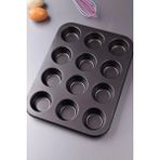 Porlisma 12LI Metal Yanmaz/yapışmaz Muffin Kek Kalıbı - Siyah