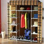 Pormet | Çift Yandan Raflı Çelik Profilli Bez Dolap | Gardırop/Gardolap | Taşınabilir Portatif Hafif Dolap (Ekose)