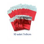Poros Store Hediye Paketi 7x9cm 10 Adet Kendinden Bantlı Yapışkanlı Metalize Hediye Poşeti Kırmızı