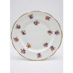 Porselen Antika Yemek Tabağı, Beyaz, Altın Yaldızlı Kenar, Çiçek Desenli, Vintage Tarzı 21 cm