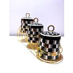 Porselen Baharat Takımı, Siyah Beyaz Kareli Desenli, 3'lü Set, Metal Kulplu