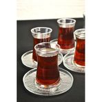 Porselen Diyarı 12 Parça Paşabahçe Heybeli Çay Bardağı ve Rexy Çay Tabağı- Çay Takımı Seti