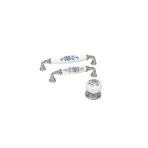 Porselen Kulp Mavi Çiçekli Krom 128Mm Mutfak Dolap Banyo Çekmece