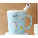 Porselen Kupa Spring Love The Most Kedi Desenli Kapaklı Kaşıklı