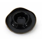Porselen Siyah Gold Yaldızlı Mumluk, Yuvarlak, Parlak, Modern Stil, Çap 12cm Yükseklik 4cm, 1 Adet, (MUM DAHİL DEĞİLDİR)