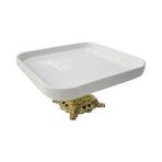 Porselen Sunum Tabagi Gold Ayakli Kare 21 Cm Kelebekli