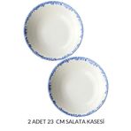 porselenden Antique Baby Blue 2li 23 Cm Premium Porselen Büyük Boy Salata Kasesi Sunum Servis Seti Mavi Çiçekli