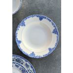 porselenden Antique Baby Blue 6 kişilik 21 cm Özel Tasarım Premium Porselen Çukur Yemek Tabağı Takımı Mavi