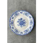 porselenden Antique Baby Blue 6 kişilik 25 cm Özel Tasarım Premium Porselen Servis Tabağı Takımı Mavi Çiçekli