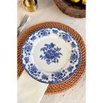 porselenden Antique Deep Azul 6 kişilik 25 cm Özel Tasarım Premium Porselen Servis Tabağı Lacivert Çiçek Desenli