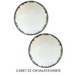 porselenden Antique Green 2li 23 Cm Premium Porselen Büyük Boy Salata Kasesi Sunum Servis Seti Yeşil Çiçekli