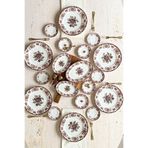 porselenden Antique rose 19 Parça 6 Kişilik Porselen Kahvaltı Takımı bordo-kahve çiçek desenli