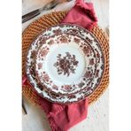 porselenden Antique Rose 6 kişilik 19 cm Özel Tasarım Premium Porselen Pasta Tabağı Takımı Bordo Çiçek Desenli