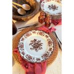 porselenden Antique Rose 6 kişilik 25 cm Özel Tasarım Premium Porselen Servis Tabağı Takımı Bordo Çiçek Desenli