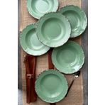 Porselenden Bastien Yeşil El Yapımı Retro 21 Cm Porselen 6' Lı Çukur Yemek Tabağı Takımı