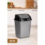 Porsima 0098 Kapaklı Gri-Siyah Çöp Kutusu - Favori Banyo ve Mutfak Çöp Kovası 30lt