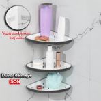 Porsima 0447 3'lü İstiridye Banyo Köşe Rafı Yapışkanlı Raf Antras Antrasit