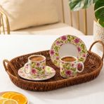 Porsima 0784 12 Parça Porselen Türk Kahve Fincan Takımı - Çiçek Desenli Kahve Fincan Seti - 90ML - 001 - Beyaz - 90 ml