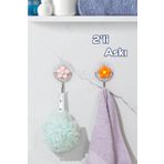 Porsima 084 2 Adet Tekli Papatya Desenli Dekoratif Yapışkanlı Banyo Mutfak Elbise Askılığı Havlu Askılığı