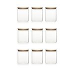 Porsima 1-3 Bambu Vakumlu Kapaklı Yuvarlak Borosilikat Cam 9lu Kavanoz Seti Saklama Kabı 750ml 10x12cm