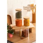 Porsima 1-4 Bambu Vakumlu Kapaklı Yuvarlak Cam 4lü Kavanoz Seti Saklama Kabı 750ML 10X12CM