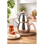 Porsima 1028-1 Damla Bakalit Kulp Orta Boy Paslanmaz Çelik Çaydanlık Takımı - Rose - 0.75-1.50LT - Pembe