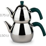 Porsima 1028-2 Damla Bakalit Kulp Orta Boy Paslanmaz Çelik Çaydanlık Takımı - Yeşil - 0.75-1.50L