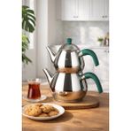 Porsima 1029-2 Damla Bakalit Kulp Orta Boy Paslanmaz Çelik Çaydanlık Takımı - Yeşil - 1.25-2.00LT