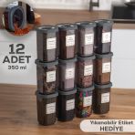 Porsima 1059 12'Li Doner Kapakli Etiketli Baharatlik Seti - Fume Kilitlenebilir Kapakli 350 Cc