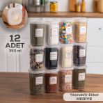 Porsima 1060 12'Li Doner Kapakli Etiketli Baharatlik Seti - Seffaf Kilitlenebilir Kapakli 350 Cc