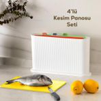 Porsima 1074-1 Beyaz-Beyaz Standli Coklu Kesme Tahtasi Seti-Kirmizi Et Balik Sebze Beyaz Et-Canli Renkli
