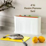 Porsima 1074-1 Beyaz-Beyaz Standlı Çoklu Kesme Tahtası Seti-Kırmızı Et Balık Sebze Beyaz Et-Canlı