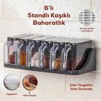 Porsima 1182 Standlı Kaşıklı Kapaklı Baharatlık Seti Antrasit 6'lı