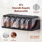 Porsima 1183 6 Lı Simple Standlı Etiketli Kendinden Yapışkanlı Kapaklı Kaşıklı Baharatlık Takımı -Baharatlık