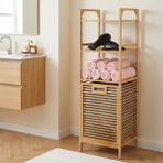 Porsima 120 cm Doğal Bambu Banyo Düzenleyici Raf - Katlanabilir Kirli Sepetli Çok Amaçlı Banyo Dolabı - Ahşap