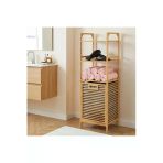 Porsima 120 Cm Doğal Bambu Banyo Düzenleyici Raf - Katlanabilir Kirli Sepetli Çok Amaçlı Banyo Dolabı