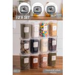 Porsima 12li Kilit Kapak Etiketli Baharat Seti-Baharatık-Saklama kabı-350ml 1060