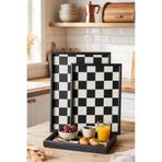 Porsima 1301050047 Ahşap Tepsi 3Lü Set Çay Kahve Bambu Sunumu Dama Desenli Tepsi Seti