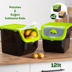 Porsima 1506 Yeşil 2'li Çok Amaçlı Plastik Patates Soğan Sarımsak Saklama Kutusu 12 L - 12 lt