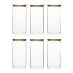 Porsima 2-3 Bambu Vakumlu Kapaklı Yuvarlak Borosilikat Cam 6lı Kavanoz Seti Saklama Kabı 1300ml 10x20cm