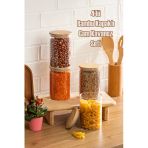 Porsima 2-4 Bambu Vakumlu Kapaklı Yuvarlak Borosilikat Cam 4Lü Kavanoz Seti Saklama Kabı 1300Ml 10X20cm