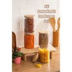 Porsima 2-4 Bambu Vakumlu Kapaklı Yuvarlak Cam 4lü Kavanoz Seti Saklama Kabı 1300ML 10X20CM - 1,3 lt - Şeffaf