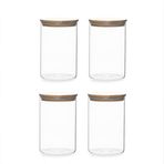 Porsima 2-4 Bambu Vakumlu Kapaklı Yuvarlak Cam 4lü Kavanoz Seti Saklama Kabı 1300ml 10x20cm