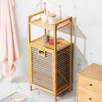 Porsima 2063 Ahşap Bambu Kirli Sepetli 2 Raflı Çok Amaçlı Banyo Düzenleyici Organizer Banyo Dolabı Kirli Çamaşır Sepeti Organizeri - renk