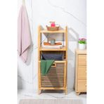 Porsima 2063 Ahşap Bambu Kirli Sepetli 2 Raflı Çok Amaçlı Banyo Düzenleyici Organizer Banyo Dolabı Kirli Çamaşır Sepeti Organizeri