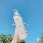 Porsima 2407 Borosilikat Cam Su Şişesi - Su İçme Saatli Dereceli Matara Suluk Baş Ucu Sürahi Karaf - Şeffaf 750 mL
