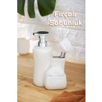 Porsima 277743 Tezgah Üstü Beyaz Sıvı Sabunluk Fırçalı Süngerli Porselen Sabunluk (550ML) 20cm